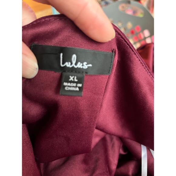 Lulus Burgundy Maxi Dress‎ Flutter Short Sleeve Elastic Waist V Neck Formal XL - Picture 4 of 5